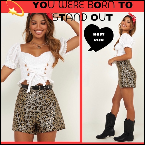 Showpo. Pants - NWT HI- WAISTED LEOPARD SEQUIN GLAM SHORTS